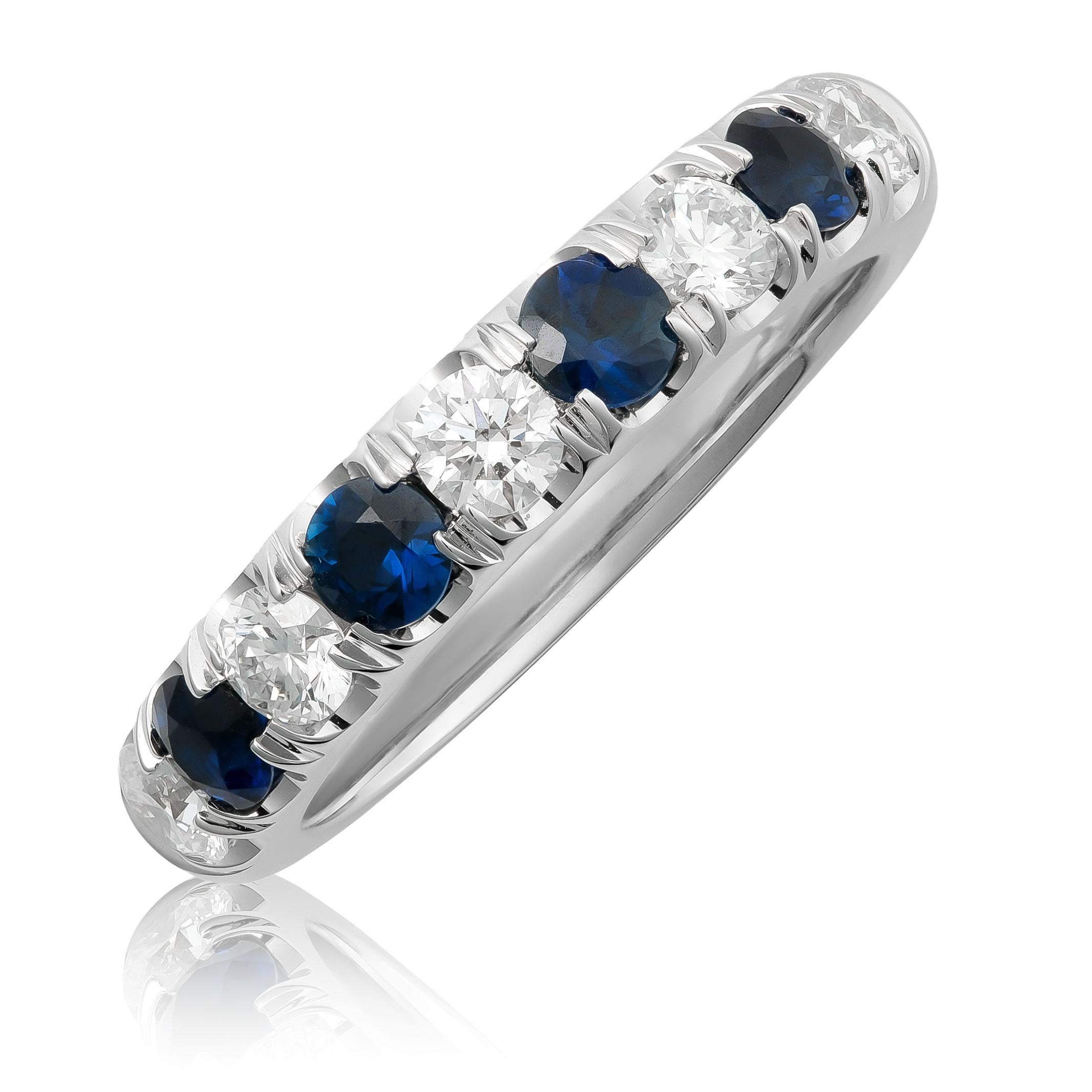 Discover the refined beauty of this 14K white gold ring, featuring natural blue sapphires accented by radiant diamonds. The vivid blue sapphires, paired with brilliant diamonds, make this ring an elegant choice, perfect for adding sophistication to