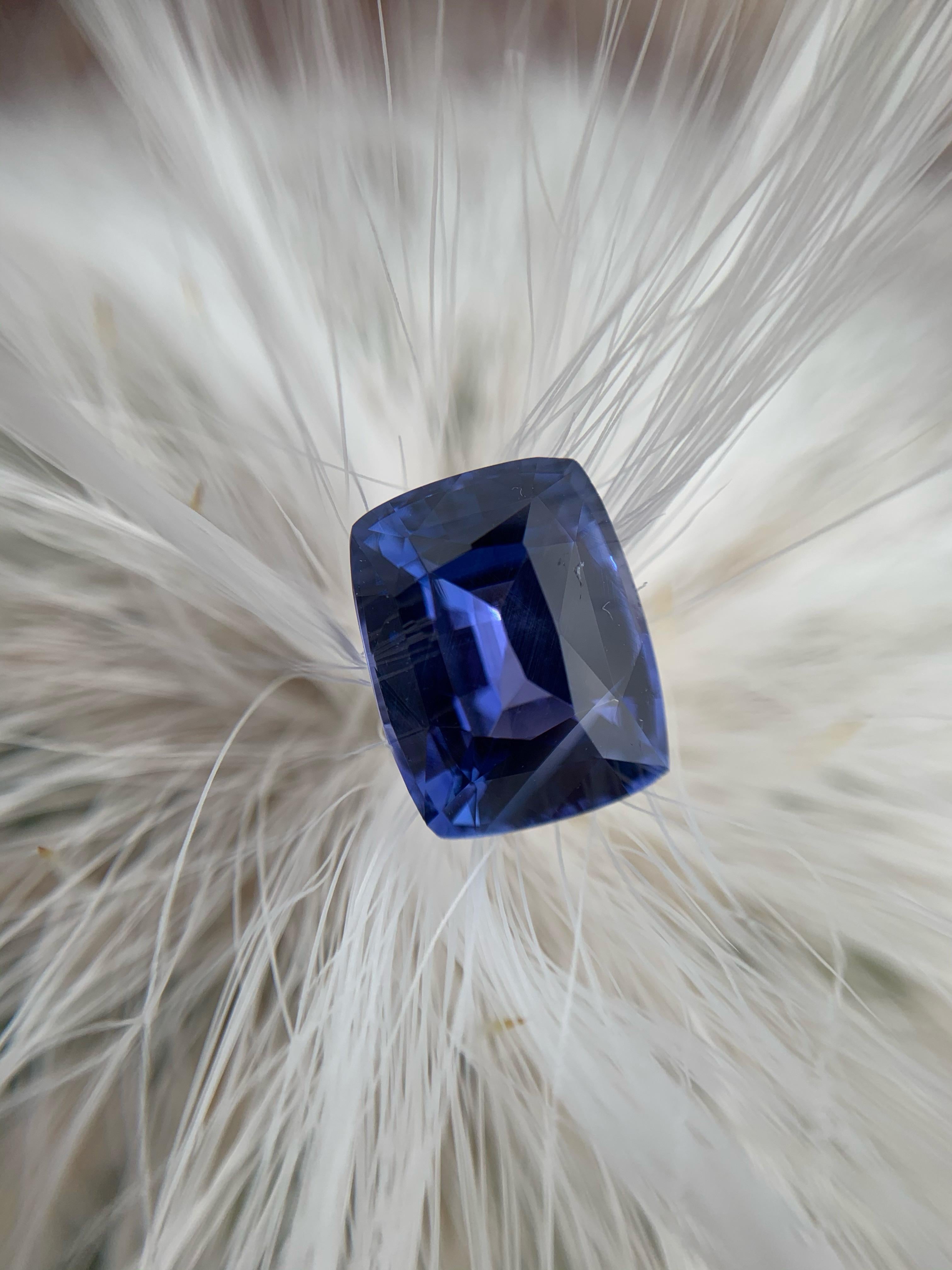 This is one of the most vibrant blue to violent color changing Sapphires we have ever had in our inventory. 
We hand picked this beautiful cushion cut Sapphire in Sri Lanka and sent it for a GIA Report before we stashed the stone in the vault. 
It