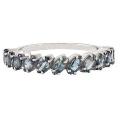 Bague demi-éternité en saphir bleu naturel en or blanc massif 18K 1.21 CT