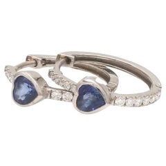 Natural blue sapphire heart earrings in 14k gold