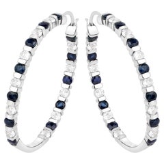 Orecchini a cerchio con zaffiro blu naturale Topazio bianco 4,34 carati A. Silver