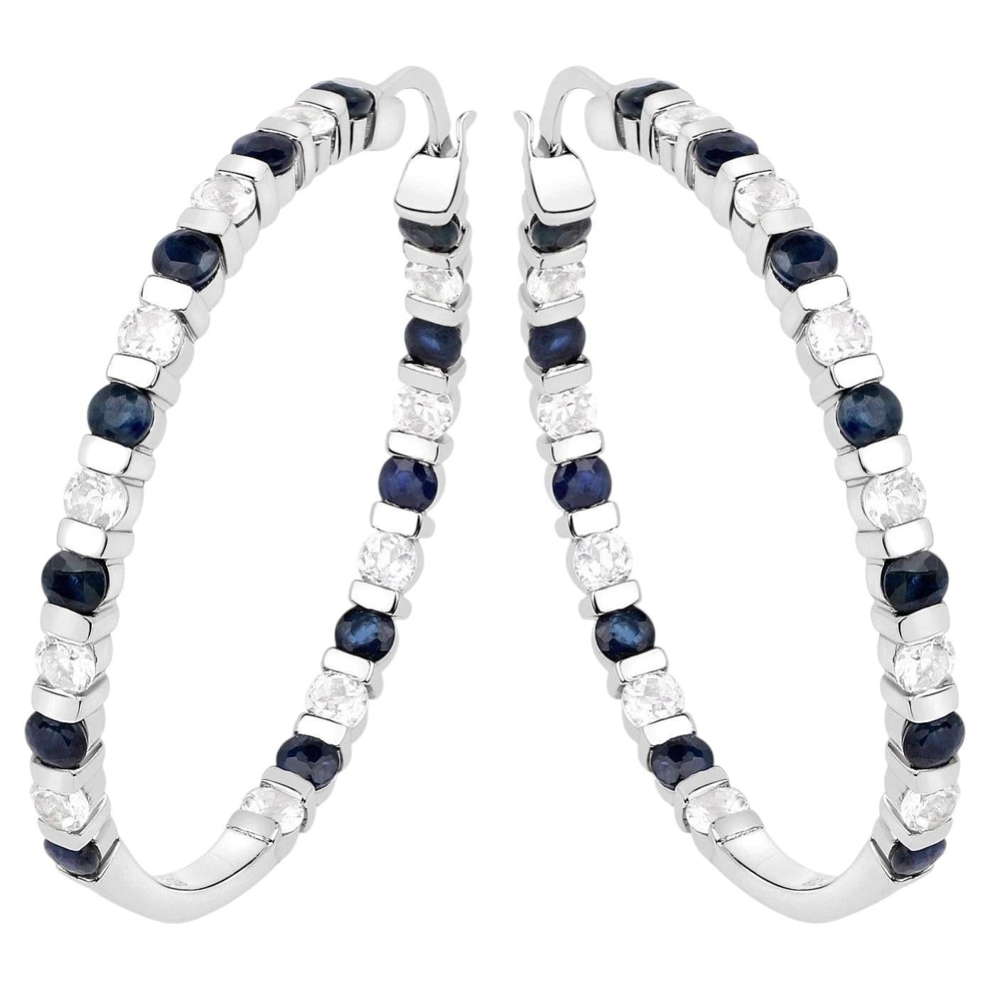 Orecchini a cerchio con zaffiro blu naturale Topazio bianco 4,34 carati A. Silver