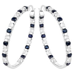 Orecchini a cerchio con zaffiro blu naturale Topazio bianco 4,34 carati A. Silver