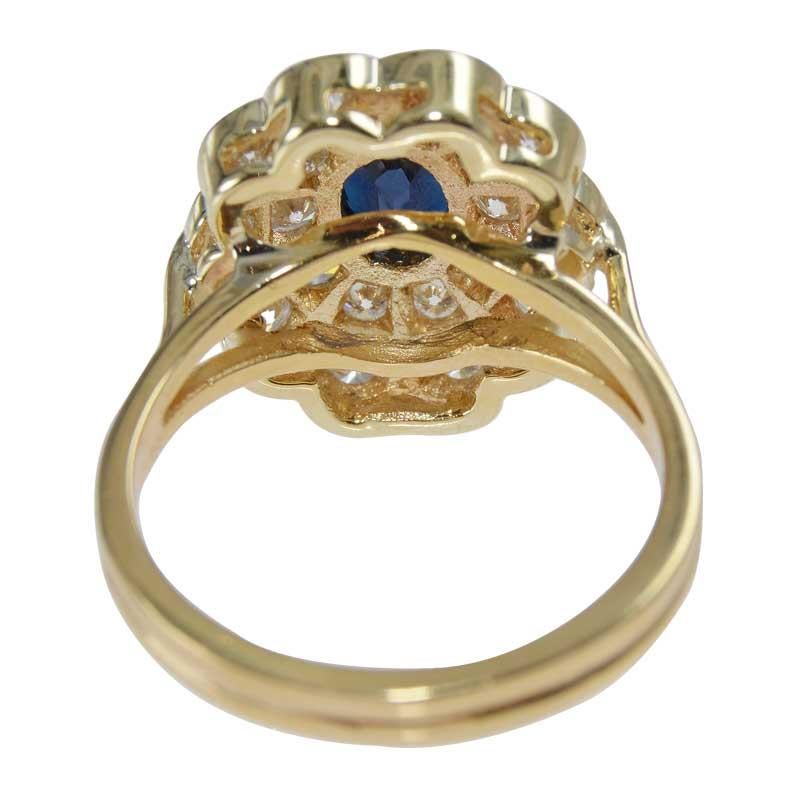 Natural Blue Sapphire in a Double Diamond Halo Set in 18Kt Yellow Gold Ring For Sale 1