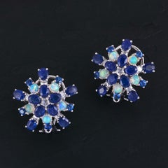 Natürliche 7,90cts Saphir & 1,72cts Opal & Diamant 0,77cts Ohrring in 18k Gold