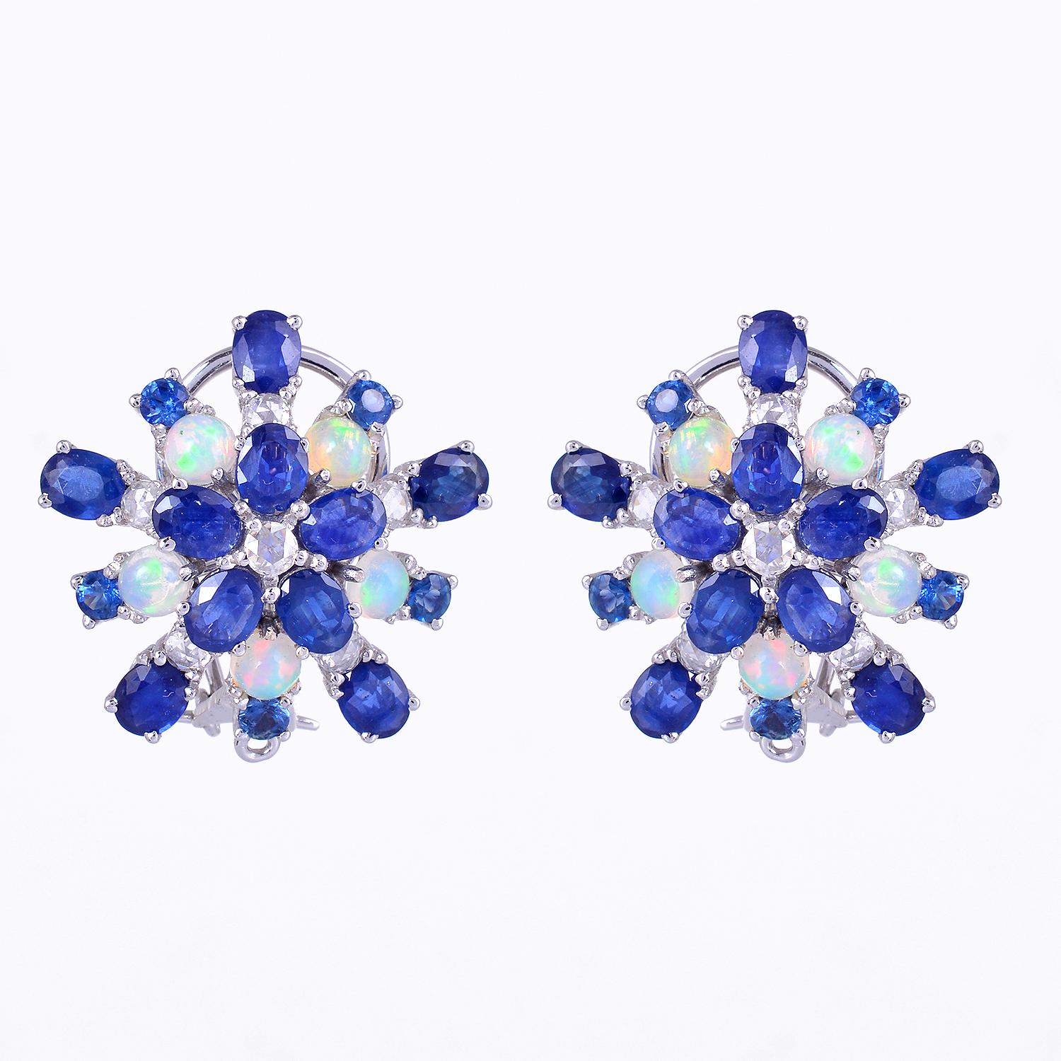Orecchino con zaffiro blu naturale e opale con diamante da 0,77 carati in oro 18 carati In condizioni Nuovo in vendita a jaipur, IN