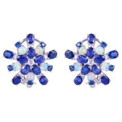 Natürlicher blauer Saphir & Opal Ohrring mit Diamant 0,77 Karat in 18 Karat Gold mit Diamanten