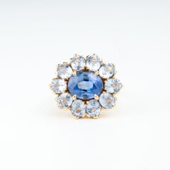Regal 3ct natürlichen Oval-Cut blauen Saphir Halo Verlobungsring in 18K Gelbgold