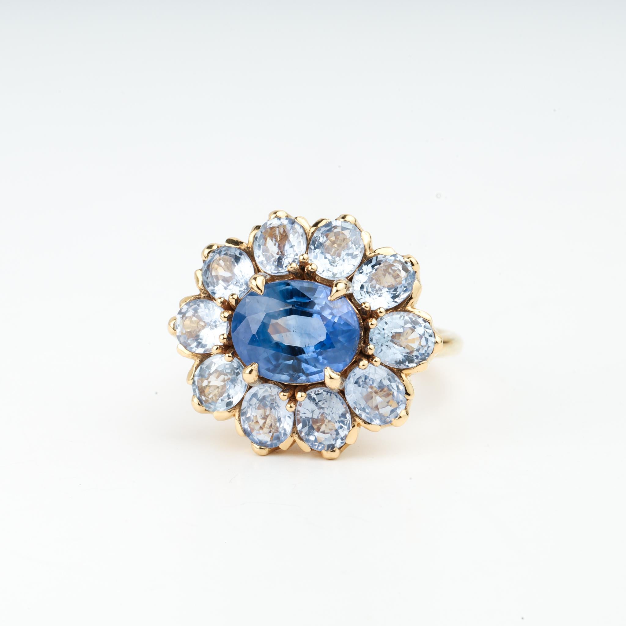 Art Deco Natural Blue Sapphire Oval Cut Halo Cocktail Engagement Ring 18k Yellow Gold For Sale