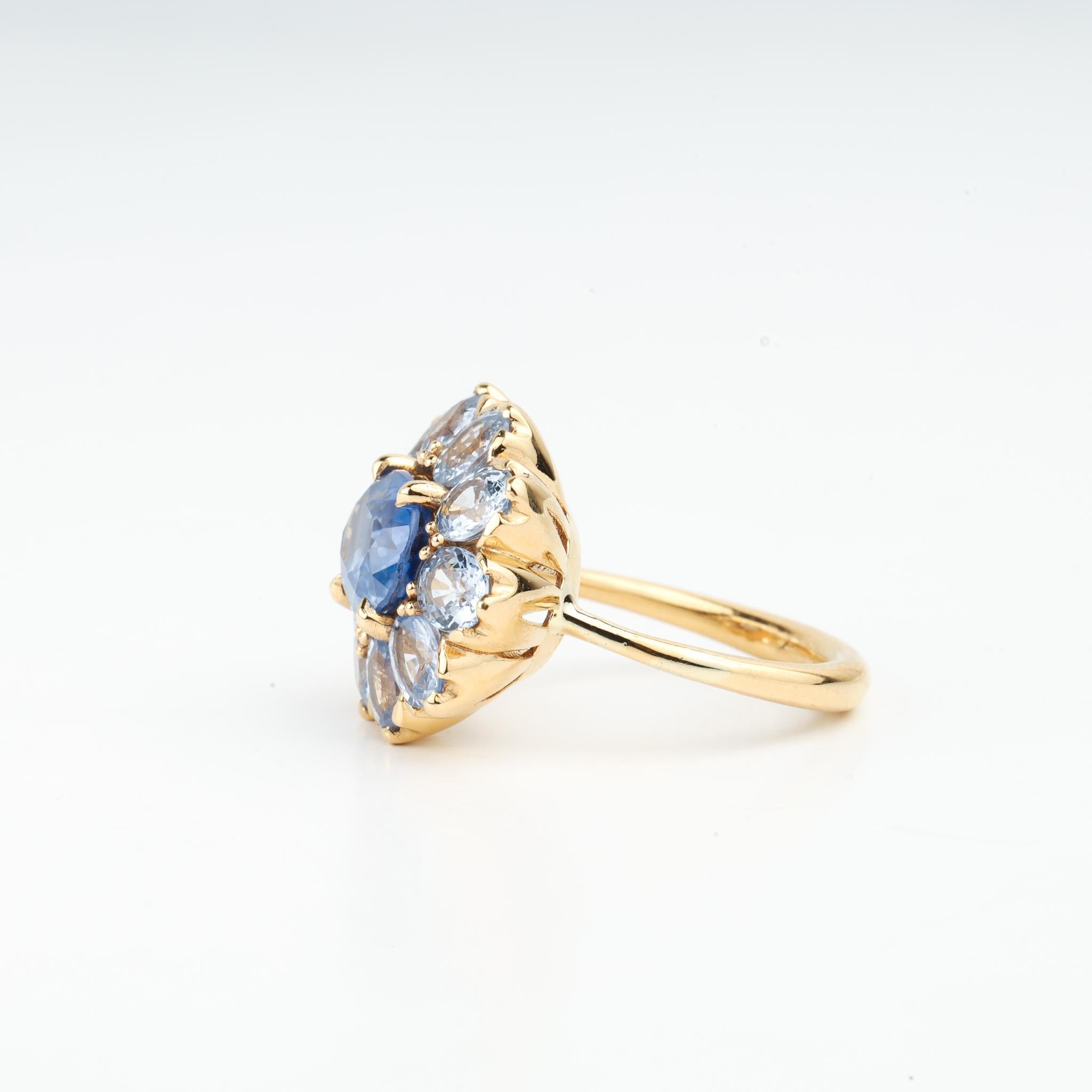 Natural Blue Sapphire Oval Cut Halo Cocktail Engagement Ring 18k Yellow Gold For Sale 3