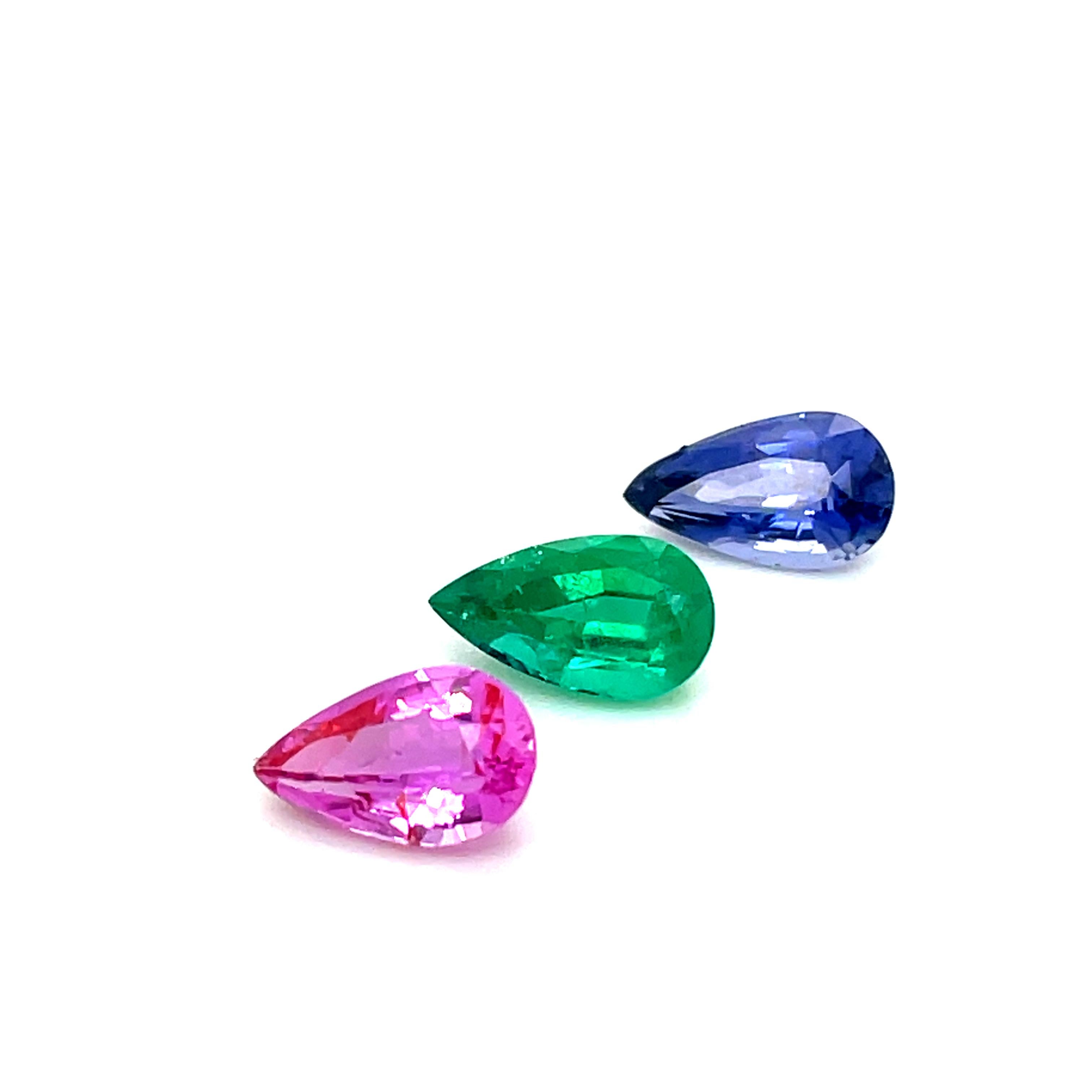 Natural Blue Sapphire Pear and Pink Sapphire Pear & Emerald Pear Loose Gemstones For Sale 2