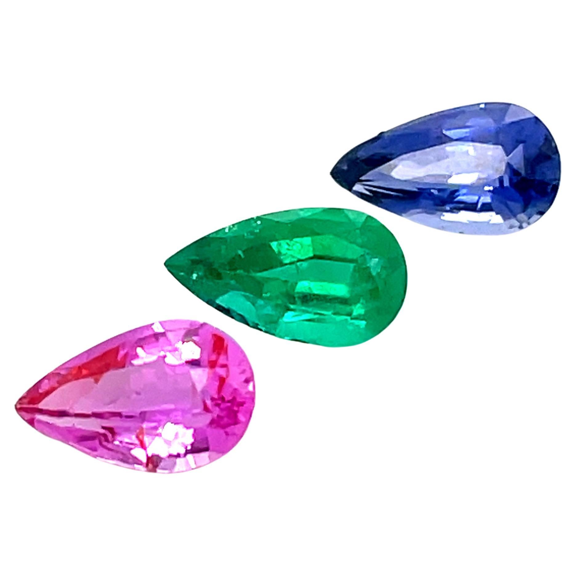 Natural Blue Sapphire Pear and Pink Sapphire Pear & Emerald Pear Loose Gemstones For Sale