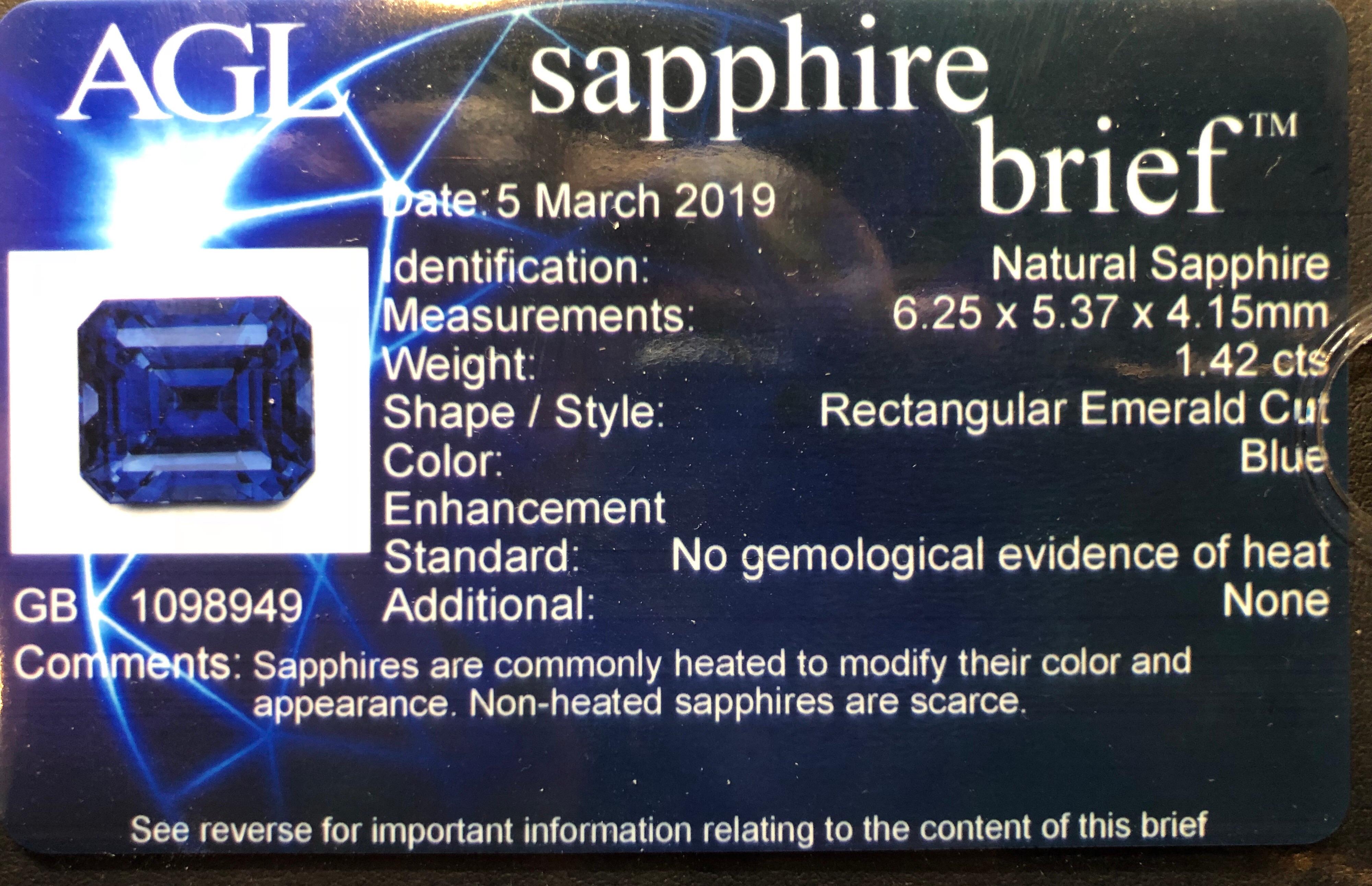 Unheated Sapphire Ring 1.42 Carats AGL Certified Natural 1
