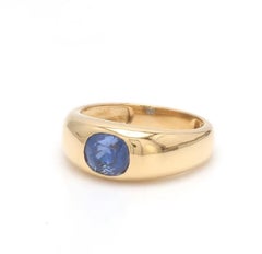 Natural Blue Sapphire Ring in 18K Gold, Cushion Cut, India, New