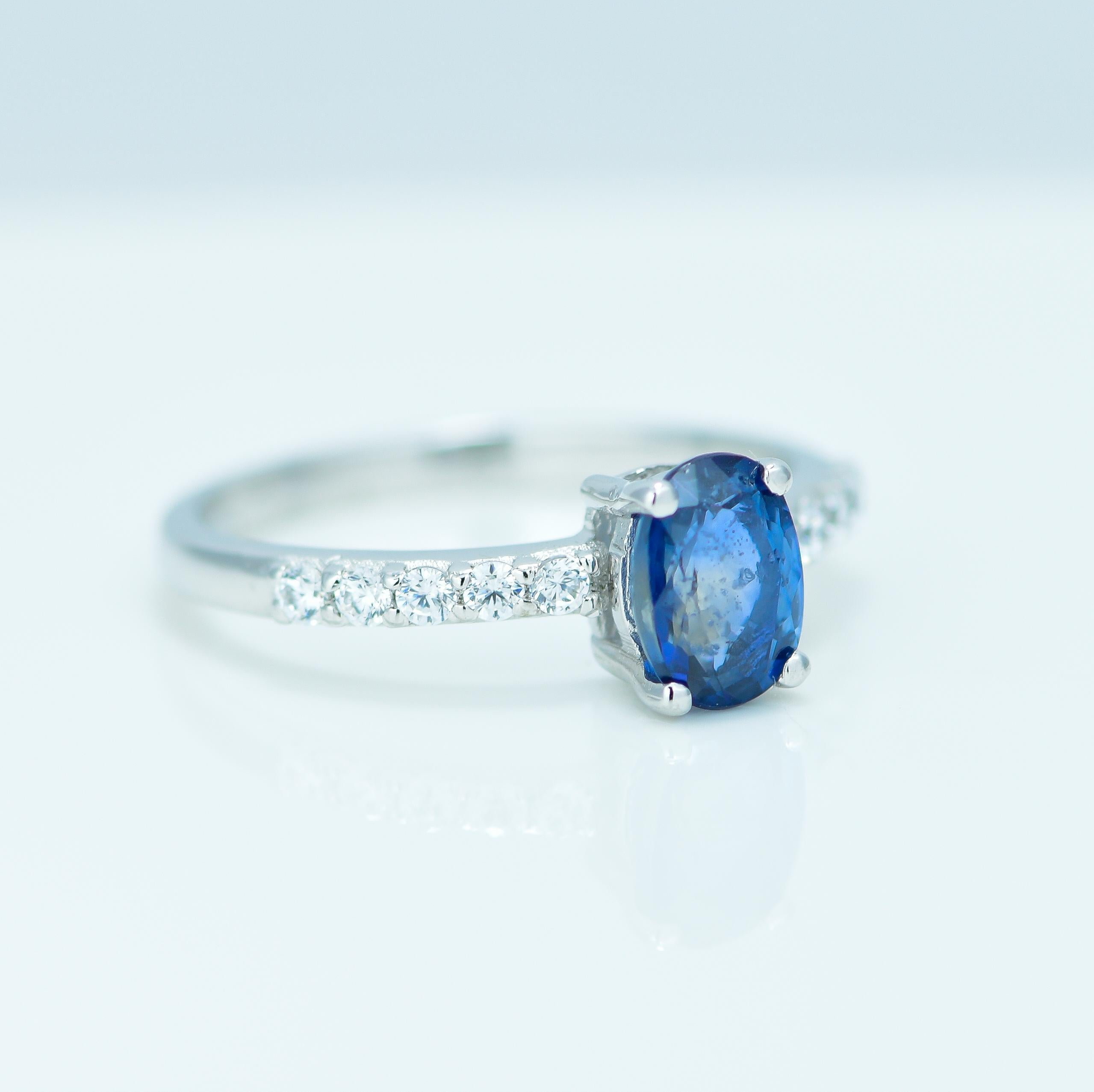 55Carat Natural Blue Sapphire Men's Ring - Sterling Silver Oval Birthstone Ring Sizes 4-13 - View #5