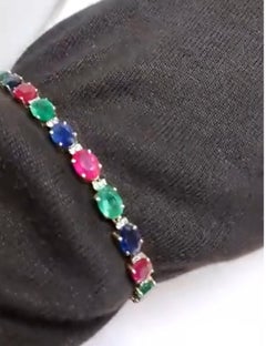 Natural Blue Sapphire, Ruby, Emerald 13.05CTS Bracelet in 14k Gold