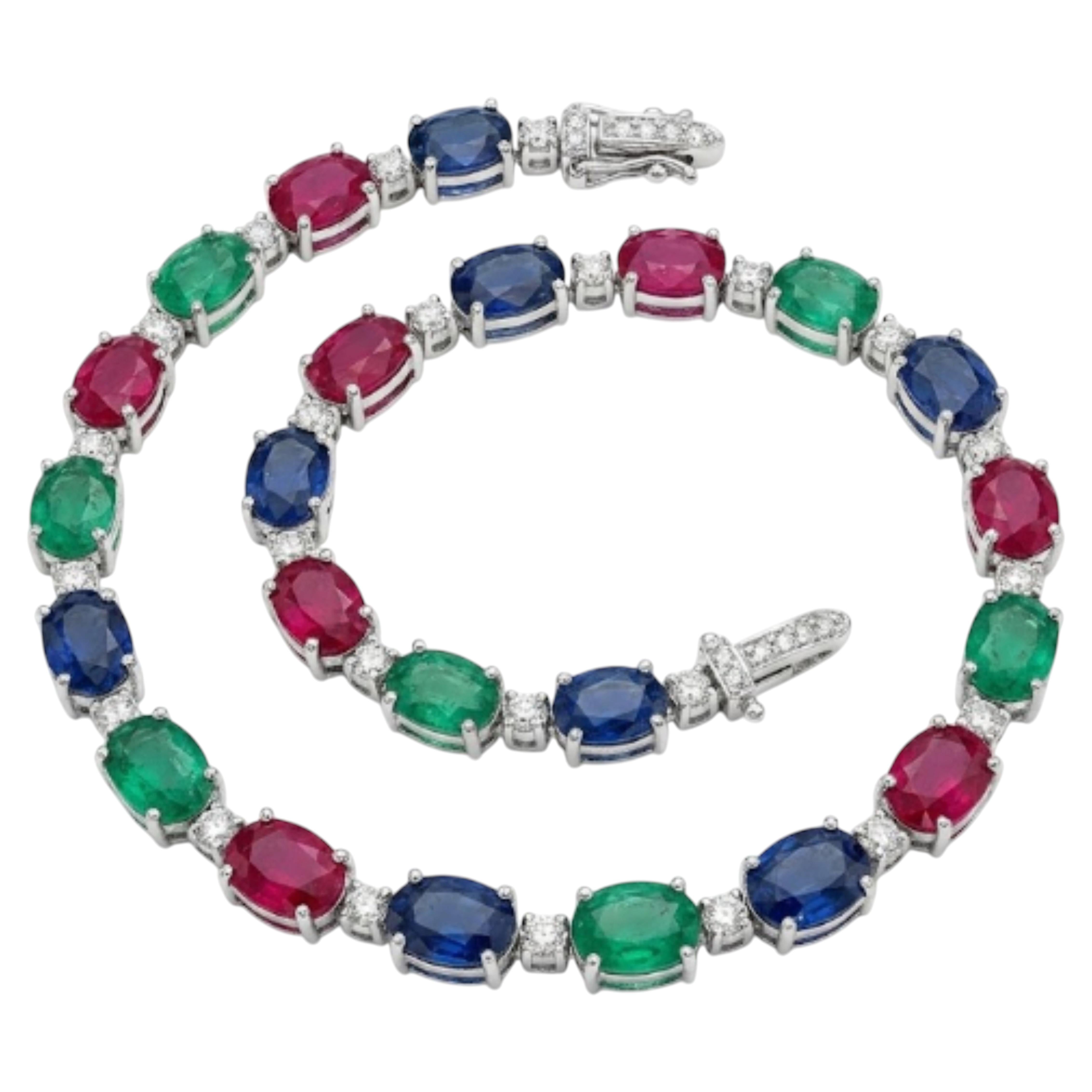 14K Gold Bracelet with 13.05ct Blue Sapphire, Ruby, Emerald Gems For Sale