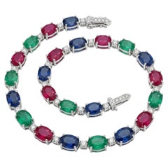 Natural Blue Sapphire, Ruby, Emerald 13.05CTS Bracelet in 14k Gold