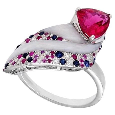 Bague en or 18k saphir bleu naturel rubis saphir rose tourmaline et diamant