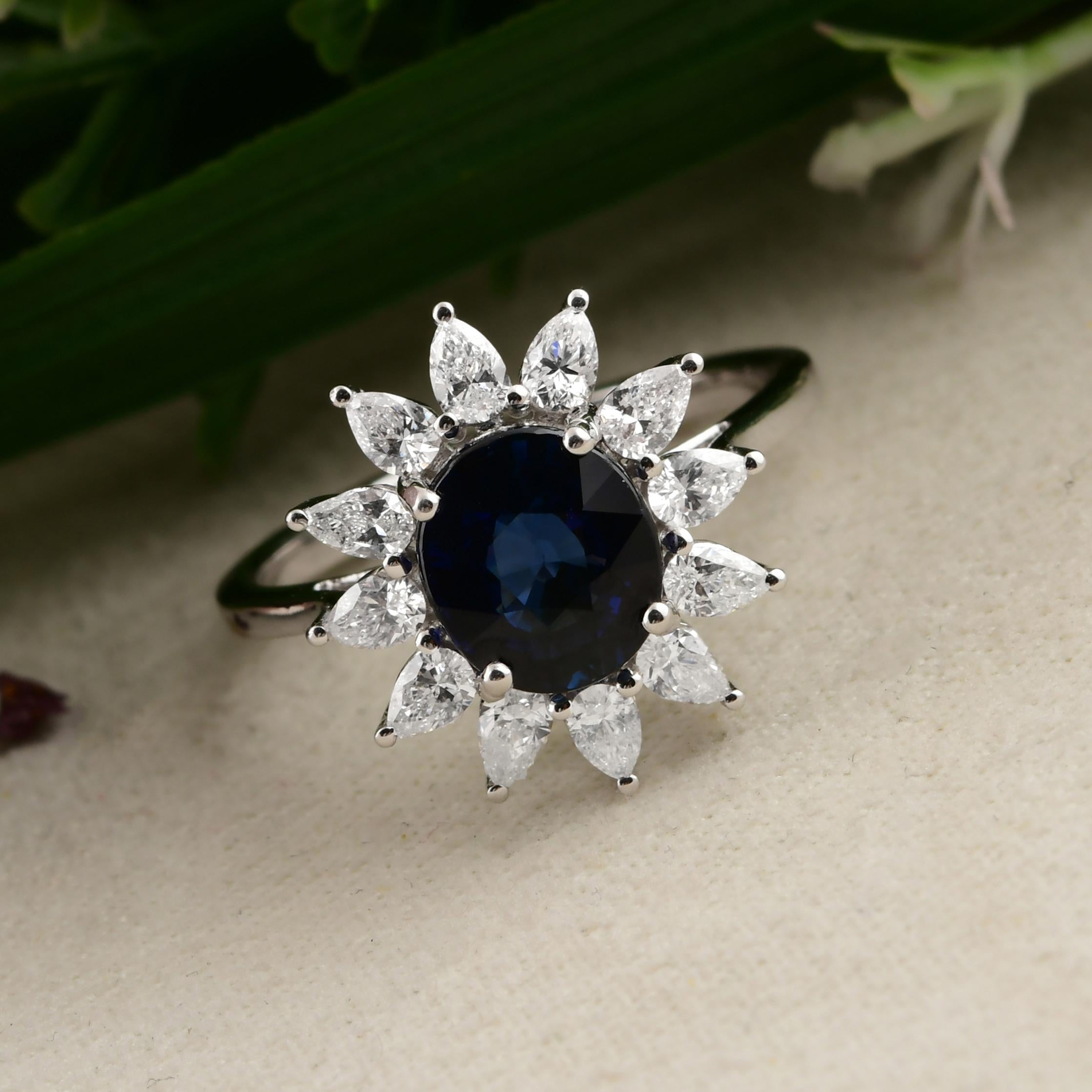 in vendita:  Anello nuziale floreale in oro bianco 18 carati con zaffiro blu naturale SI/H diamante aureolato 5