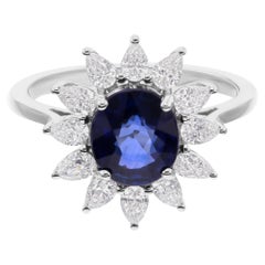 Natürlicher blauer Saphir SI/H Diamant Halo 18k Weißgold Blumen-Trauring