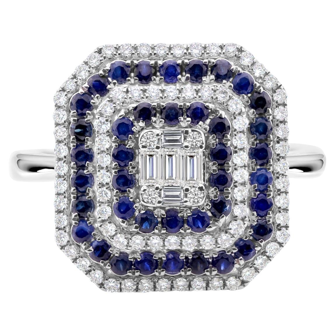 En vente :  Nature Blue Sapphire SI/H Diamond Halo Cocktail Ring 14k White Gold (bague de cocktail saphir bleu naturel SI/H diamant)