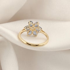 Nature Blue Sapphire SI/H Diamond Ring 14 Karat Yellow Gold Handmade Jewelry (bague en saphir bleu naturel et diamant)
