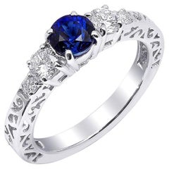 Natürlicher blauer Saphir Stein 0,88 Karat in 14K Weißgold Ring mit Diamanten gefasst