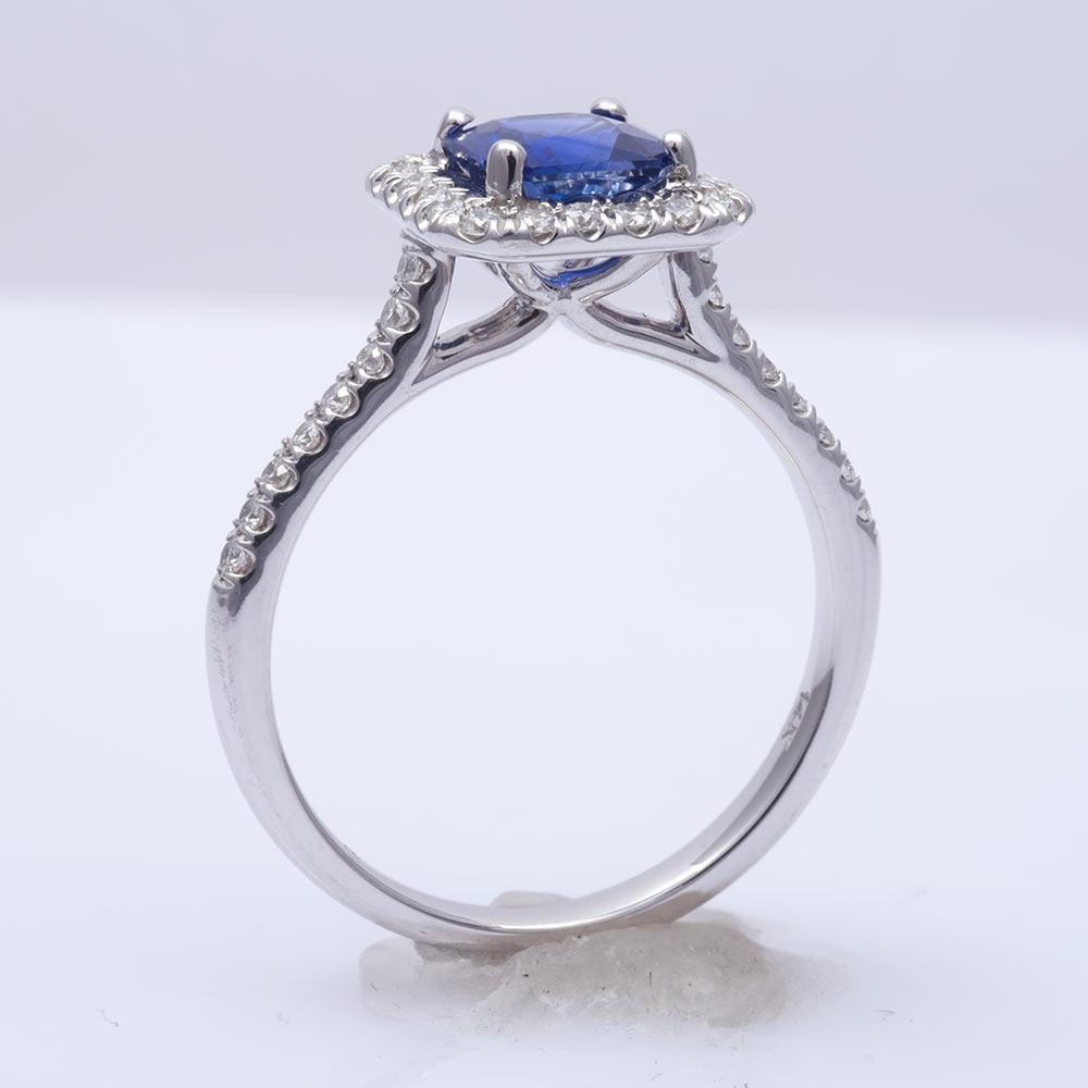 Mixed Cut Natural Blue Sapphire Stone 1.12 carats set in 14K White Gold Ring with Diamonds For Sale