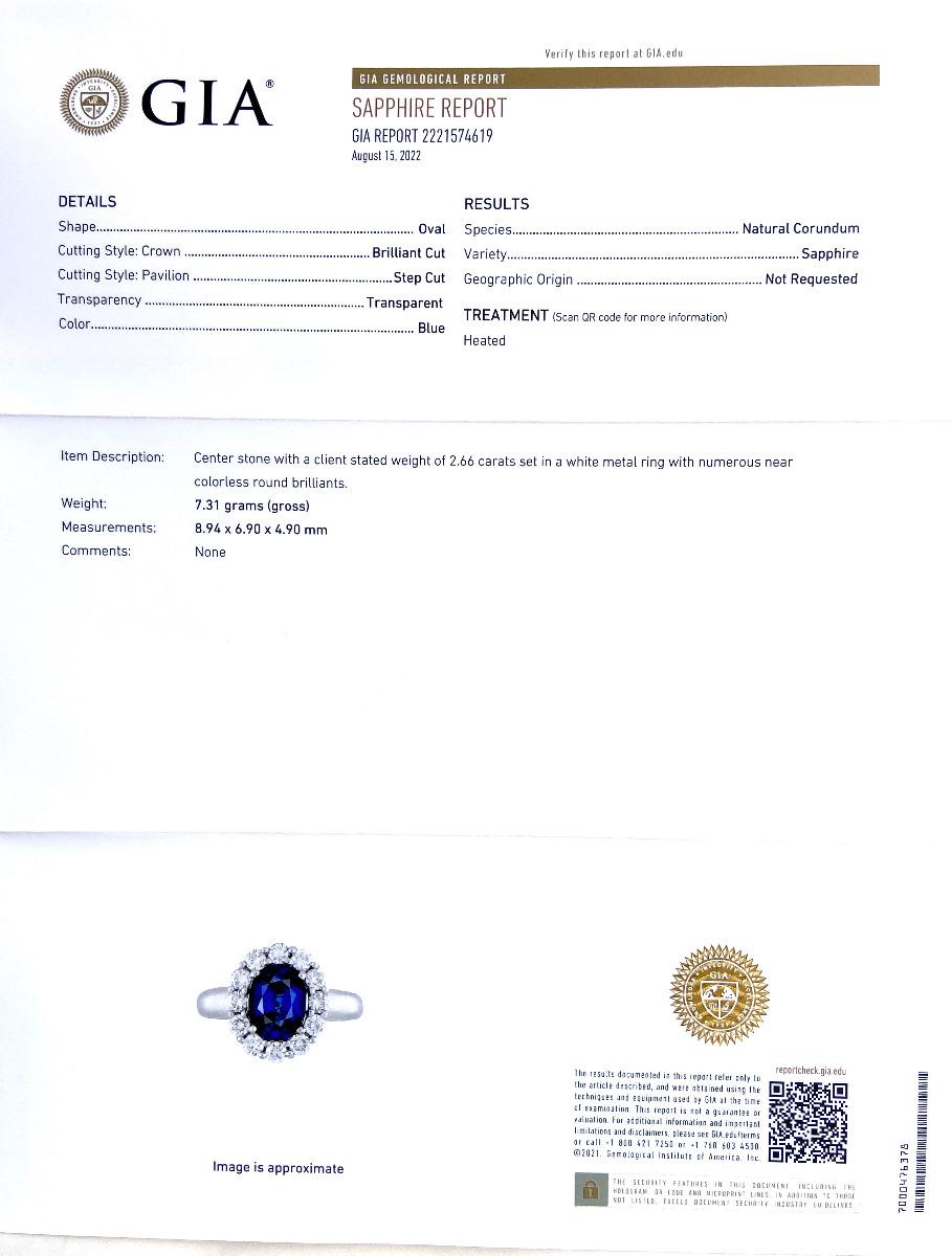 Mixed Cut Natural Blue Sapphire Stone 2.66 carats in 18KWG Ring with Diamonds / GIA Report For Sale