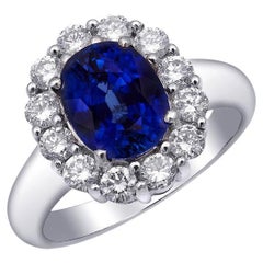 Natürlicher blauer Saphir Stein 2,66 Karat in 18KWG Ring mit Diamanten / GIA-Bericht