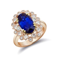 Natural Blue Sapphire Stone 4.05 cts in 14KR&YG Ring with Diamonds / GIA Report