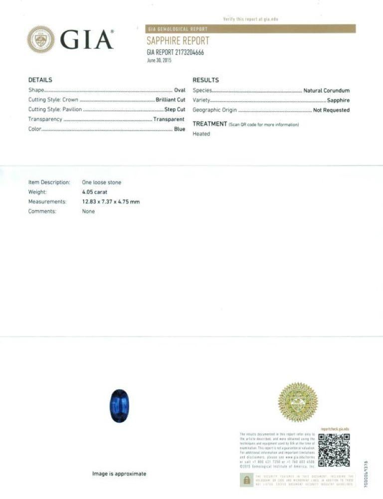 Taille mixte Pierre saphir bleu naturel 4,05 carats en bague 14KR&YG avec diamants / rapport GIA en vente