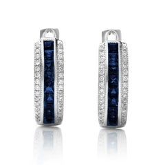 Pietre di zaffiro blu naturale da 0,63 carati in orecchini in oro bianco 14K con diamanti