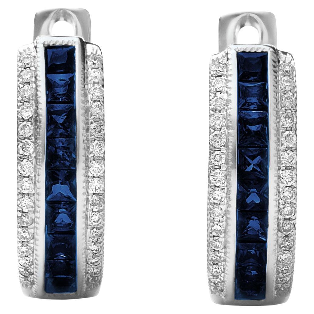 Natural Blue Sapphire Stones 0.63 carats in 14K White Gold Earrings w Diamonds
