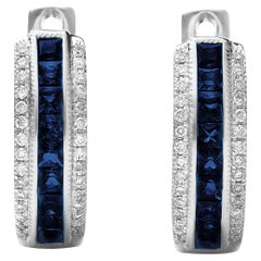 Natural Blue Sapphire Stones 0.63 carats in 14K White Gold Earrings w Diamonds