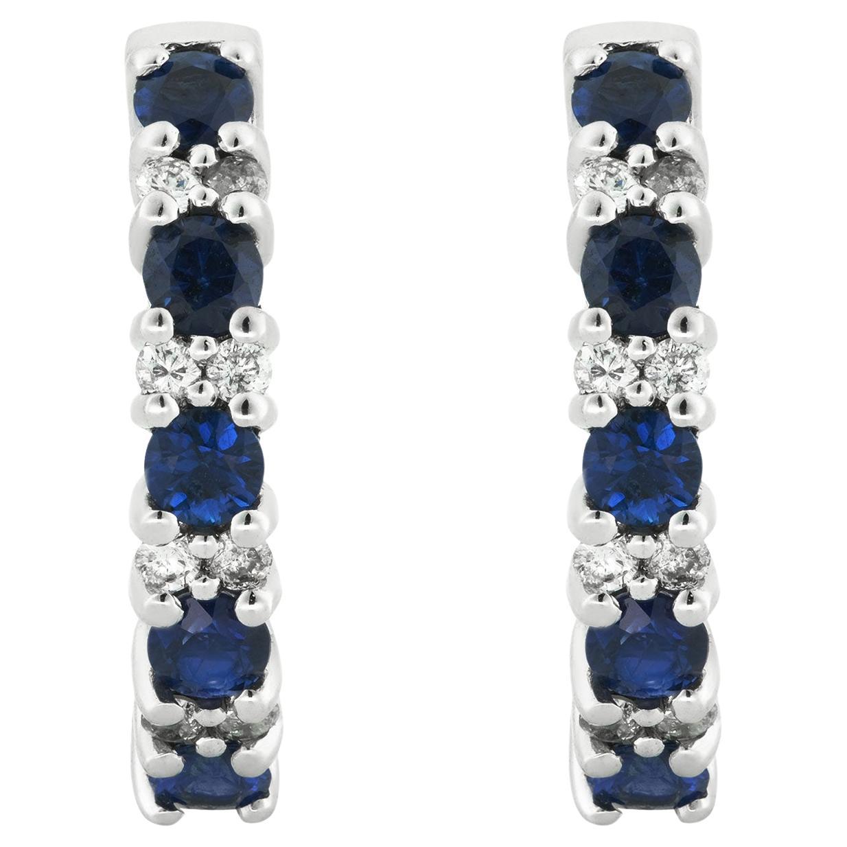 Natural Blue Sapphire Stones 1.05 carats in 14K White Gold Earrings w Diamonds