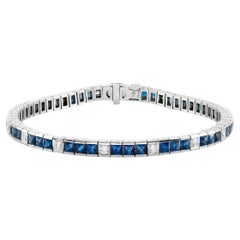 Natural Blue Sapphire Stones 7.52 carats in 18K White Gold Bracelet w Diamonds