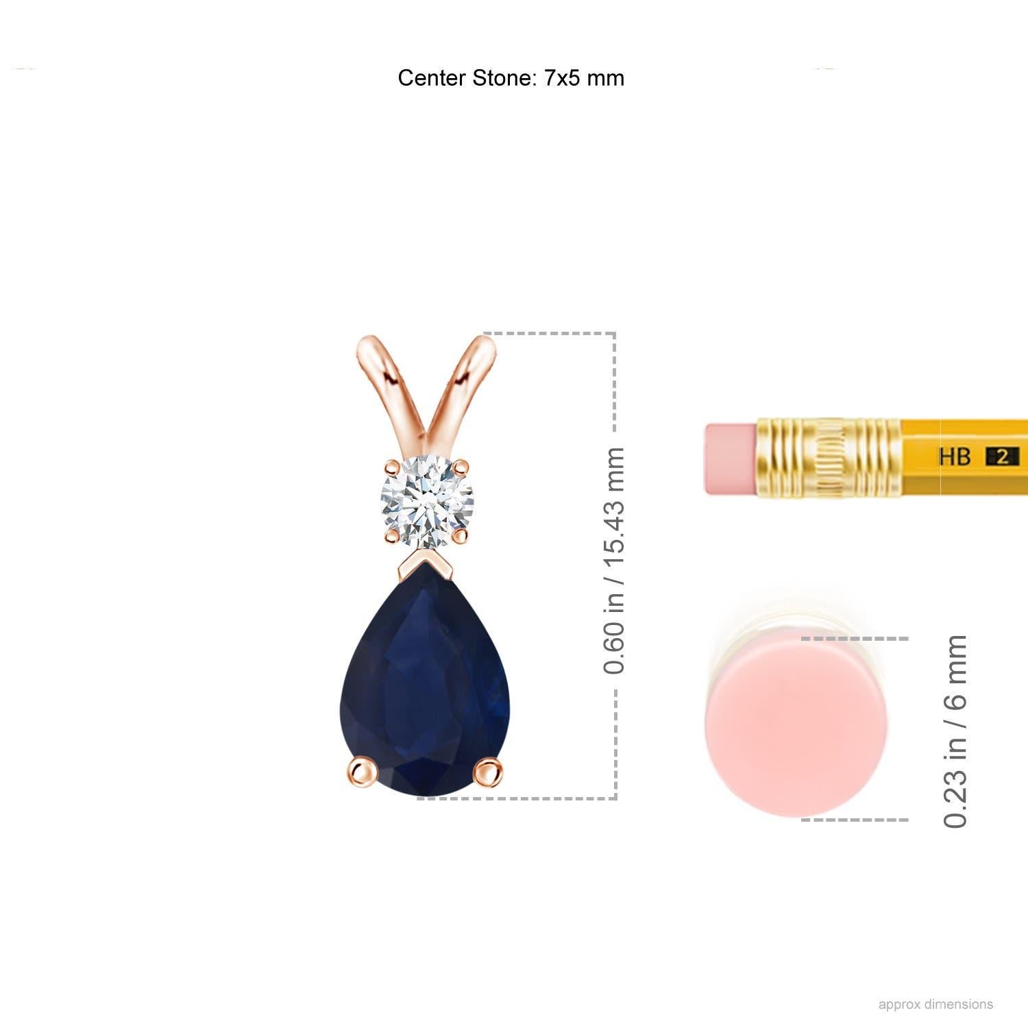 Modern Natural Blue Sapphire Teardrop Pendant with Diamond in 14K Rose Gold For Sale