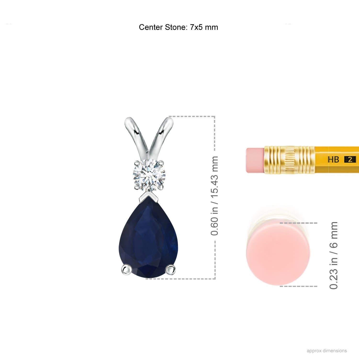 Modern Natural Blue Sapphire Teardrop Pendant with Diamond in 14K White Gold For Sale