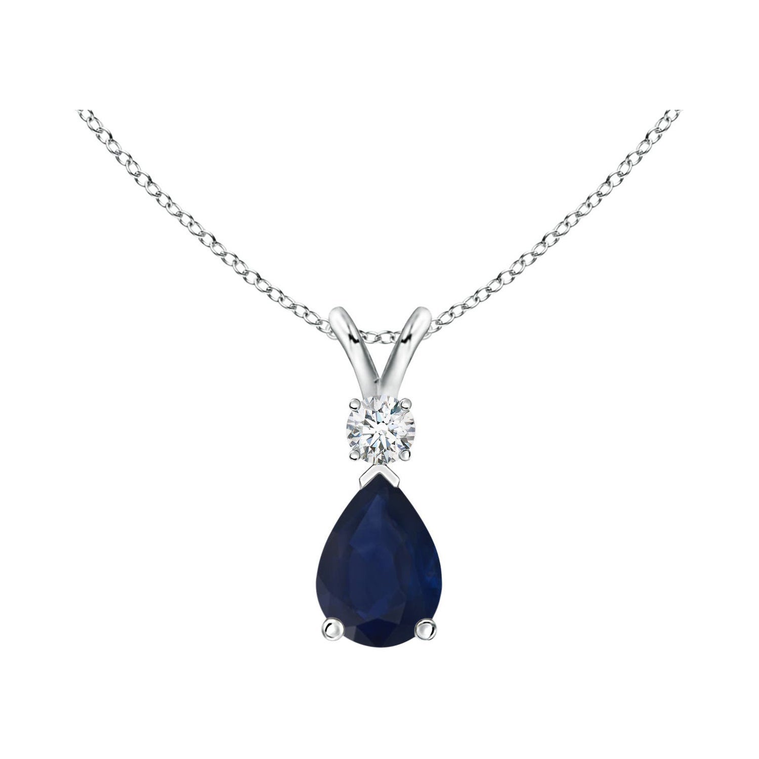 Ciondolo a goccia con zaffiro blu naturale e diamante in oro bianco 14 carati