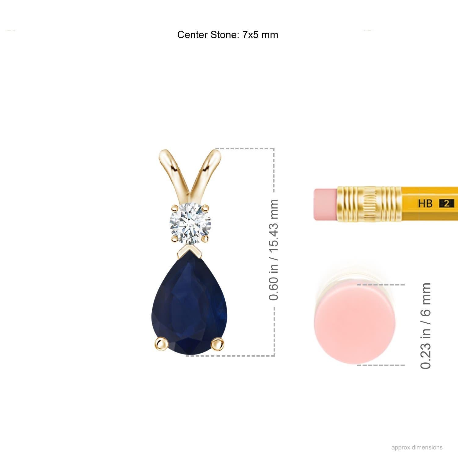 Modern Natural Blue Sapphire Teardrop Pendant with Diamond in 14K Yellow Gold For Sale