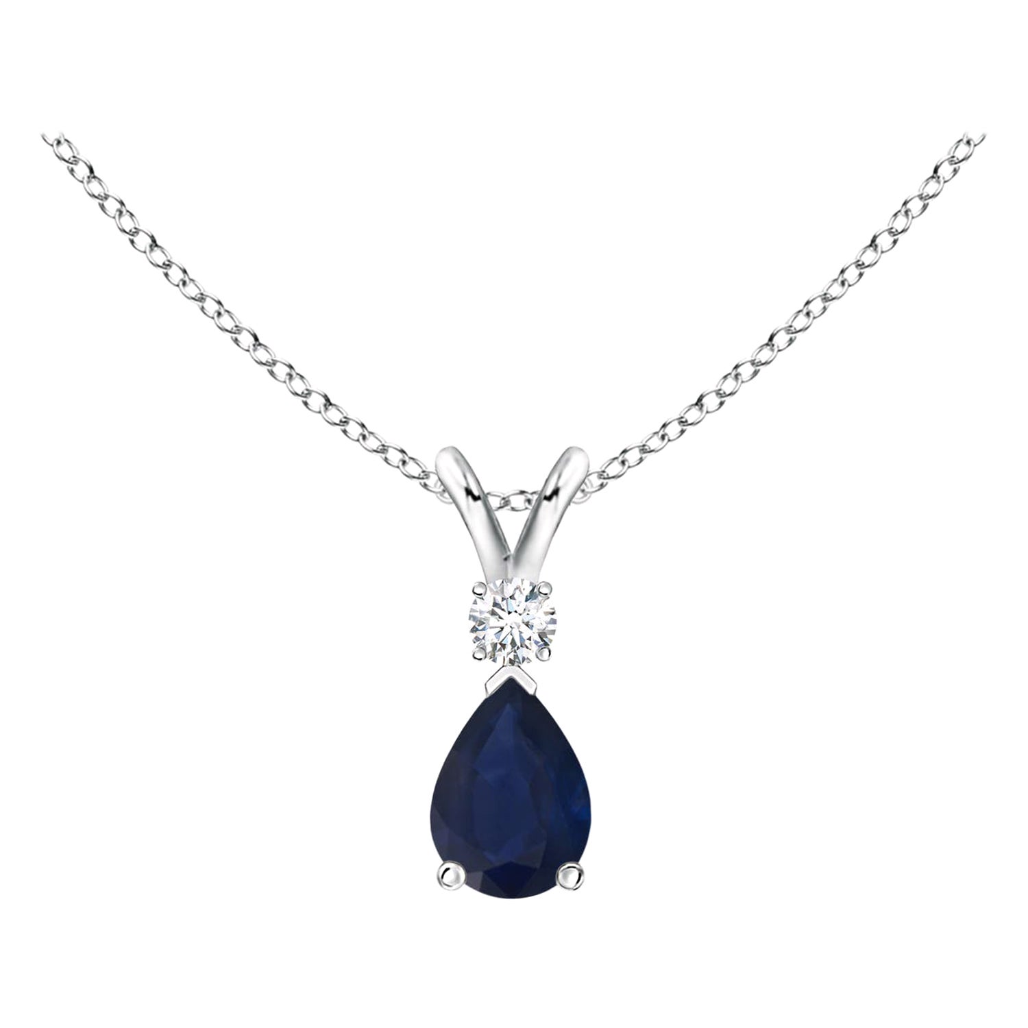 Ciondolo a goccia con zaffiro blu naturale e diamante in platino