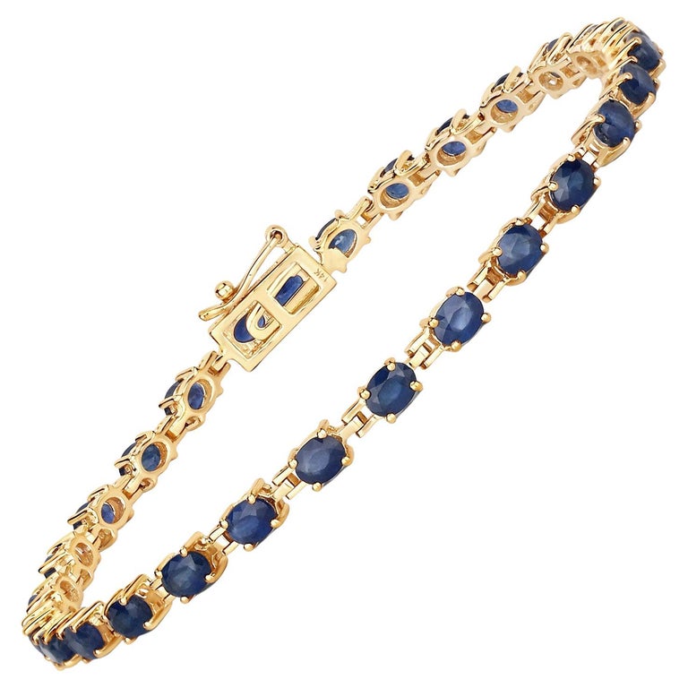 Natural Blue Sapphire Tennis Bracelet 5.60 Carats Total 14k Yellow Gold