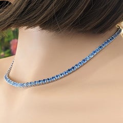 Natural Blue Sapphire Tennis Choker Necklace, 31.22ct in 14k Gold