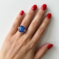 Natural Blue Sapphire Three-Stone Ring, 5 Carats, Unheated, SSEF Certified