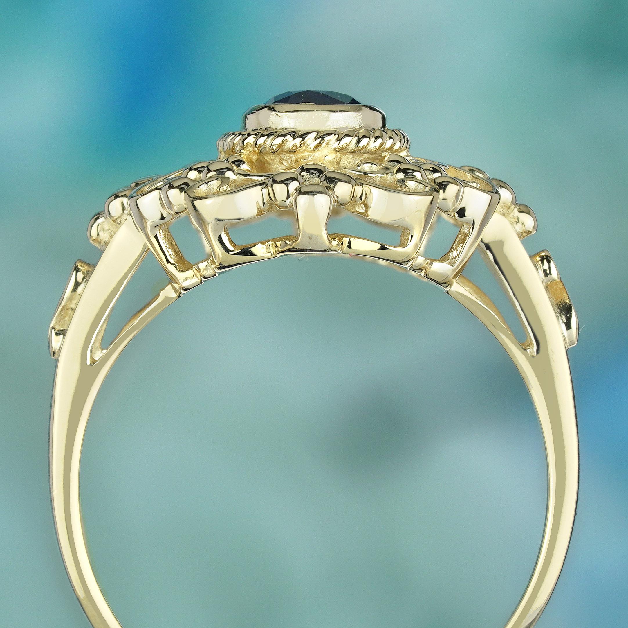 Bague de style victorien en or jaune massif 9K avec saphir bleu naturel Neuf - En vente à Bangkok, TH