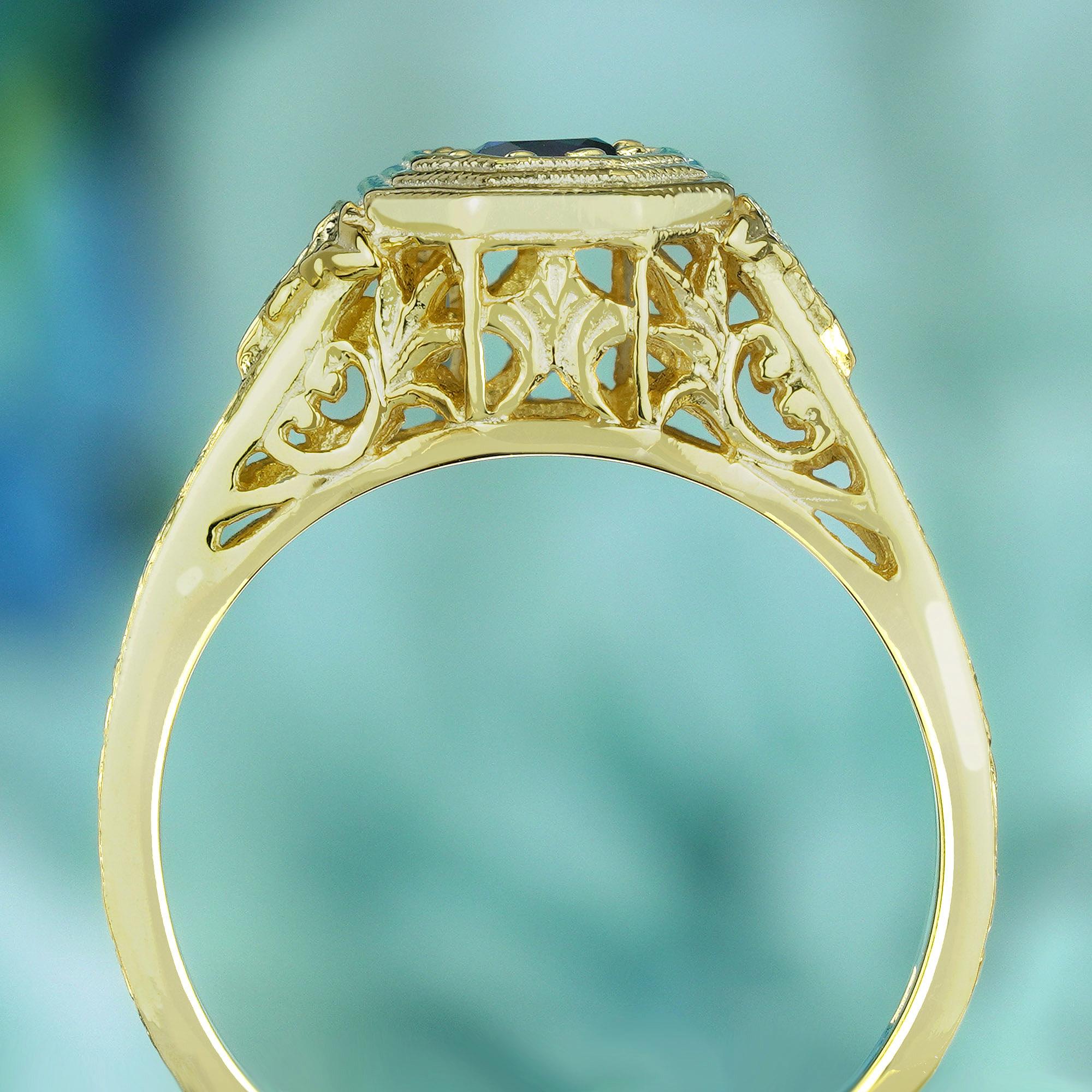 Verlobungsring aus massivem 9 Karat Gelbgold mit natürlichem blauem Saphir im Vintage-Stil im Zustand „Neu“ im Angebot in Bangkok, TH