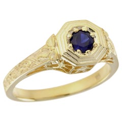 Zafiro azul natural Anillo de compromiso estilo vintage en oro amarillo macizo de 9 quilates