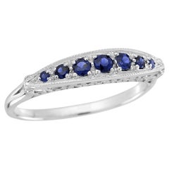 Natural Blue Sapphire Vintage Style Ring in Solid 9K White Gold